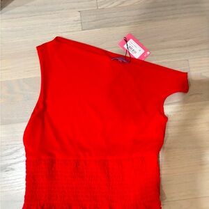Edikted Red Asymmetrical Smocked Blouse